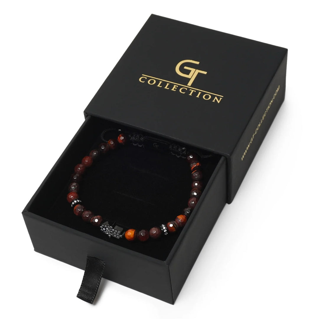GT collection - moška zapestnica iz perl rdečega tigrovega očesa