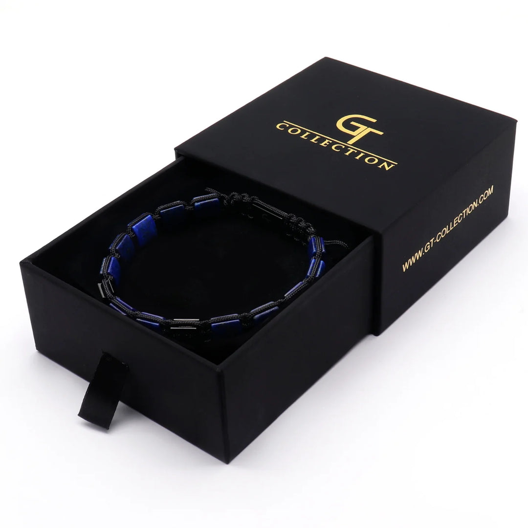 GT collection - moška zapestnica iz ploščatih perl lapis lazulija in črnega oniksa