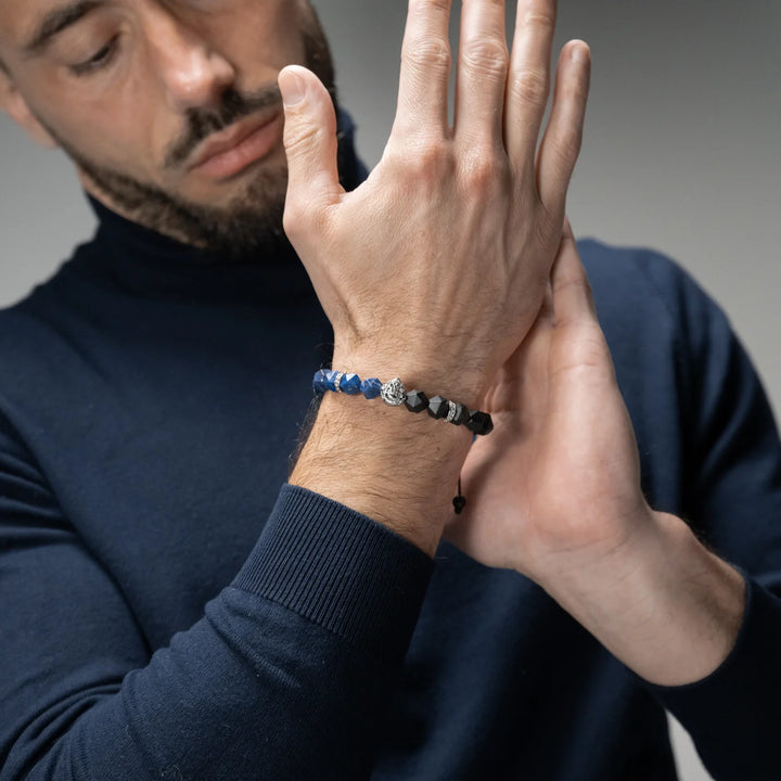 GT collection - moška zapestnica iz perl lapis lazulija in črnega oniksa