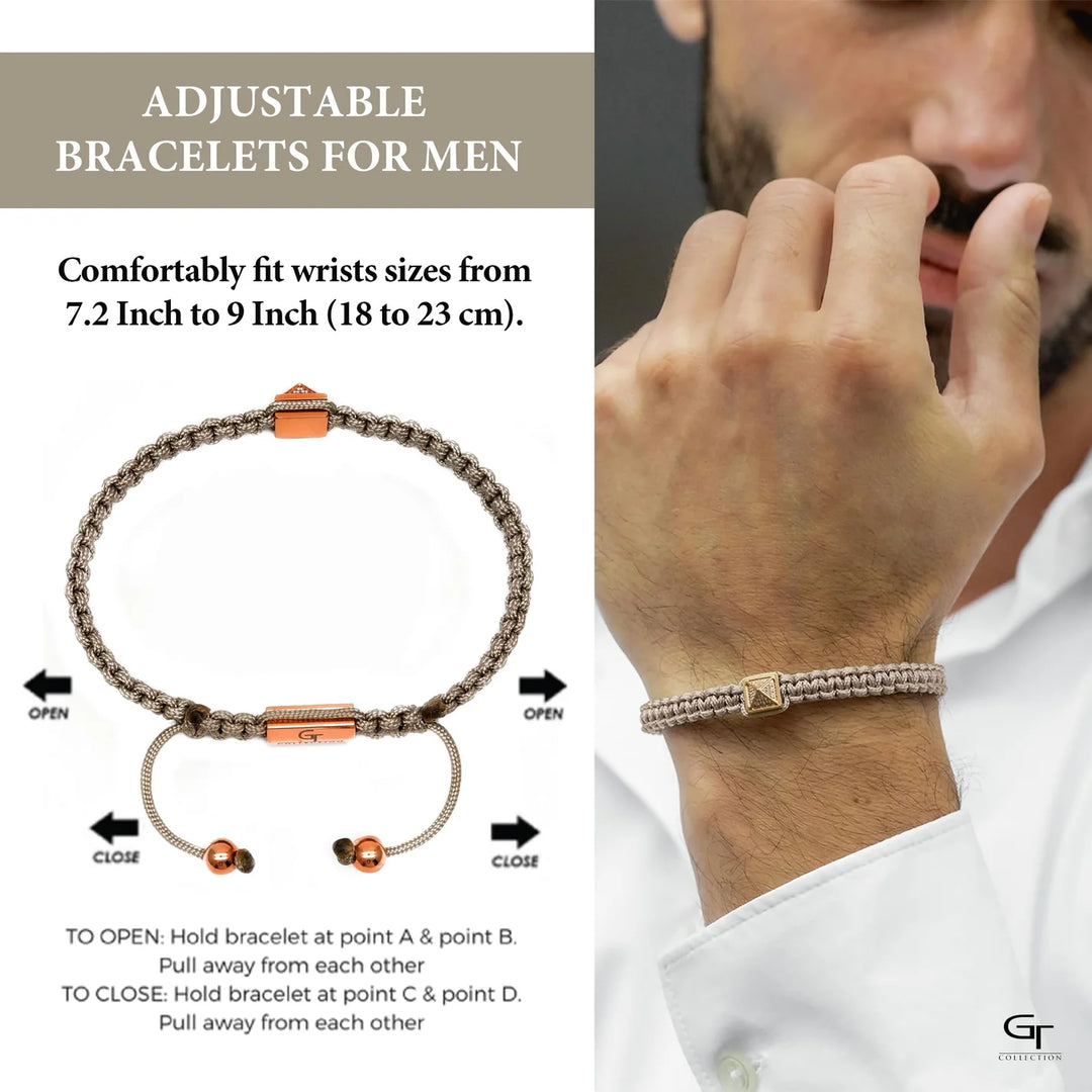 GT collection - moška bež zapestnica Rose gold pyramid