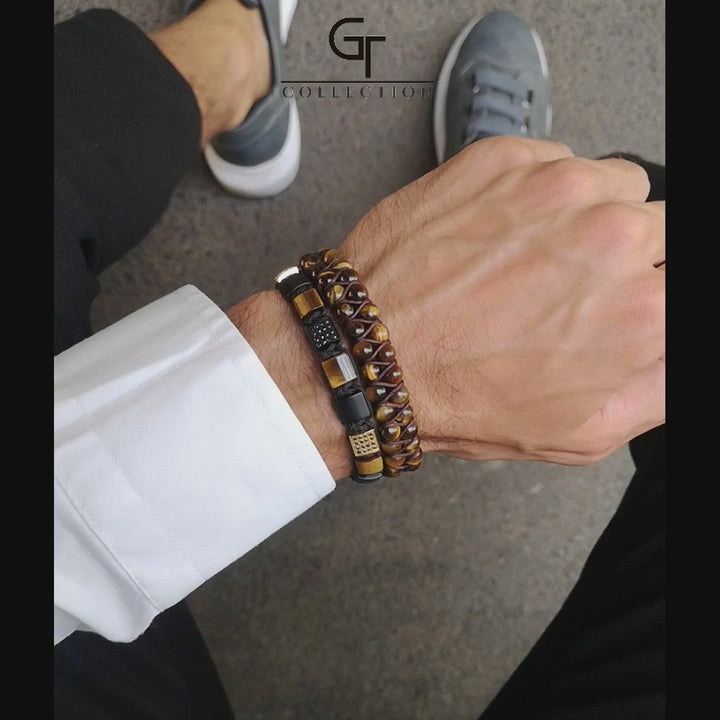GT collection - moška zapestnica iz perl rjavega tigrovega očesa