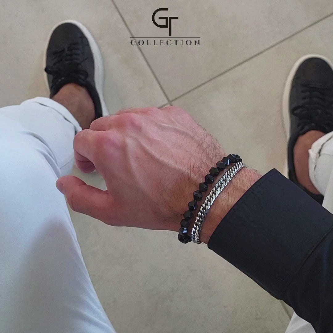 GT collection - moška fasetirana zapestnica iz perl črnega oniksa