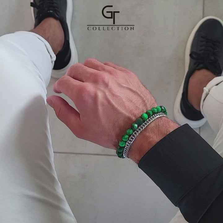 GT collection - moška fasetirana zapestnica iz zelenega tigrovega očesa