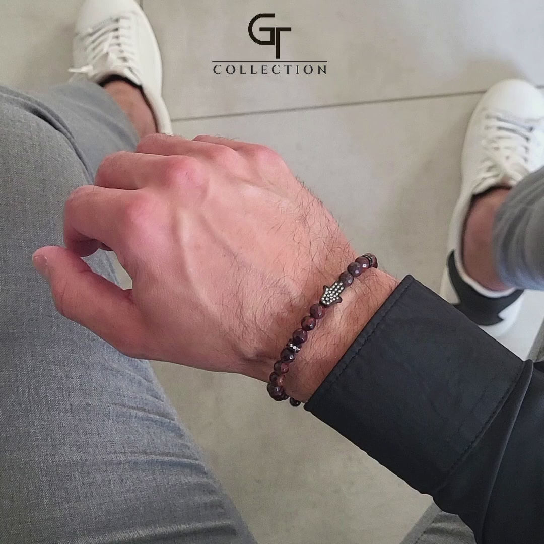 GT collection - moška zapestnica iz perl rdečega tigrovega očesa