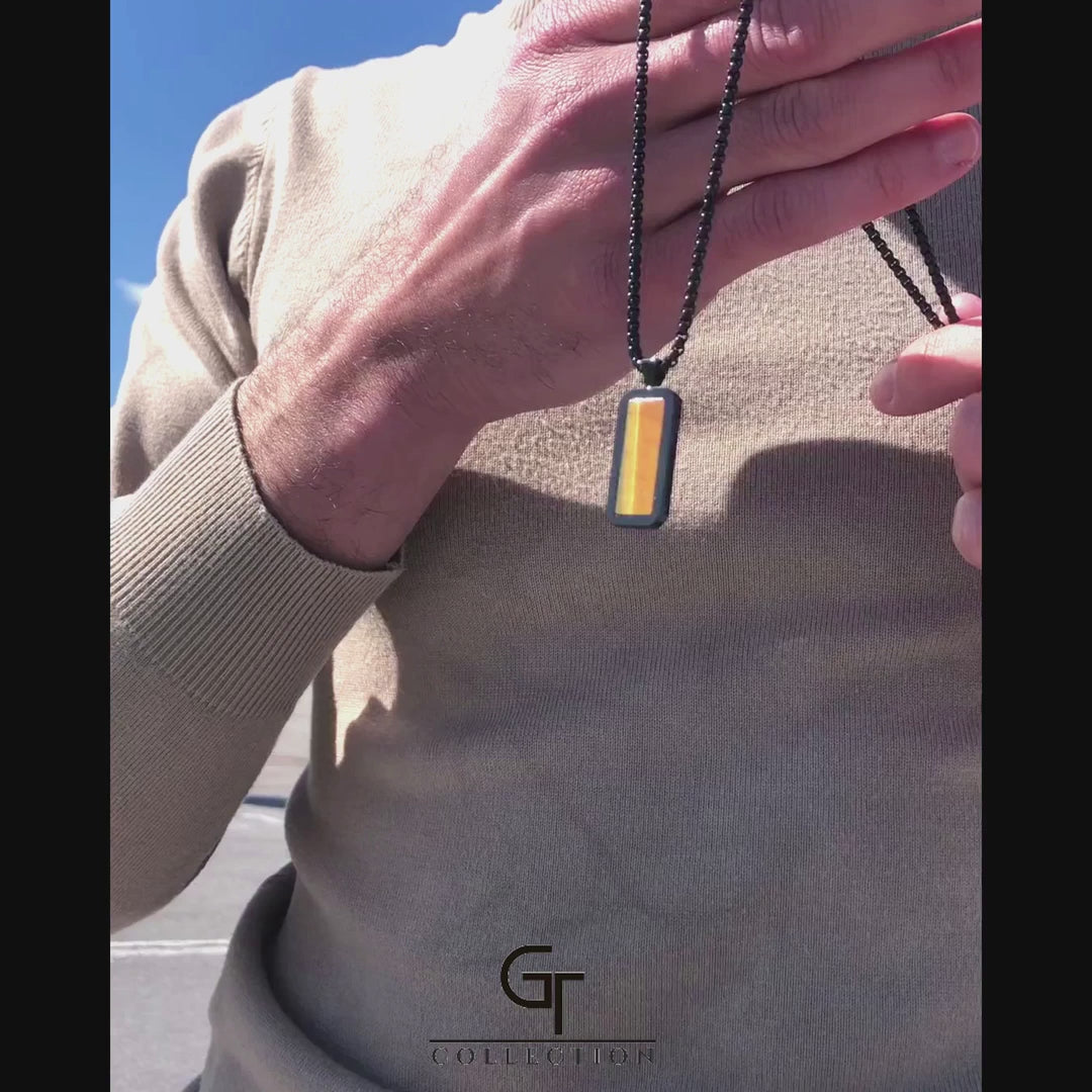 GT collection - moška verižica s kamnom rjavega tigrovega očesa