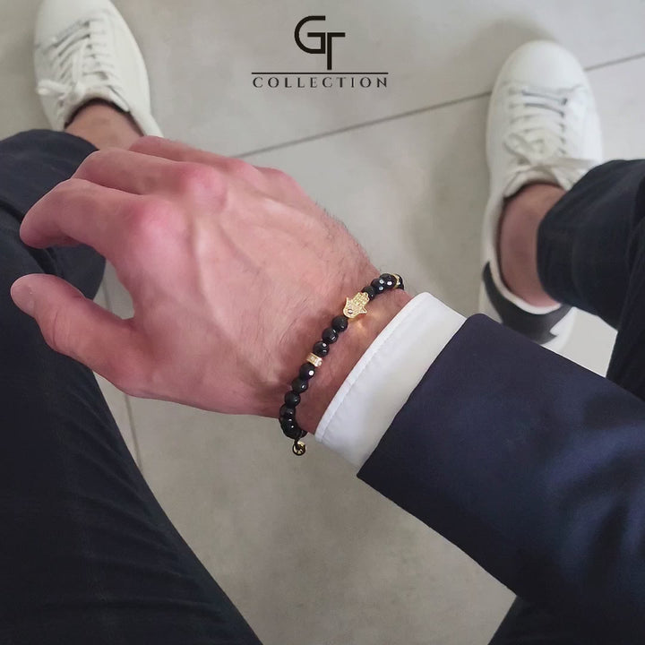GT collection - moška zapestnica iz perl črnega oniksa