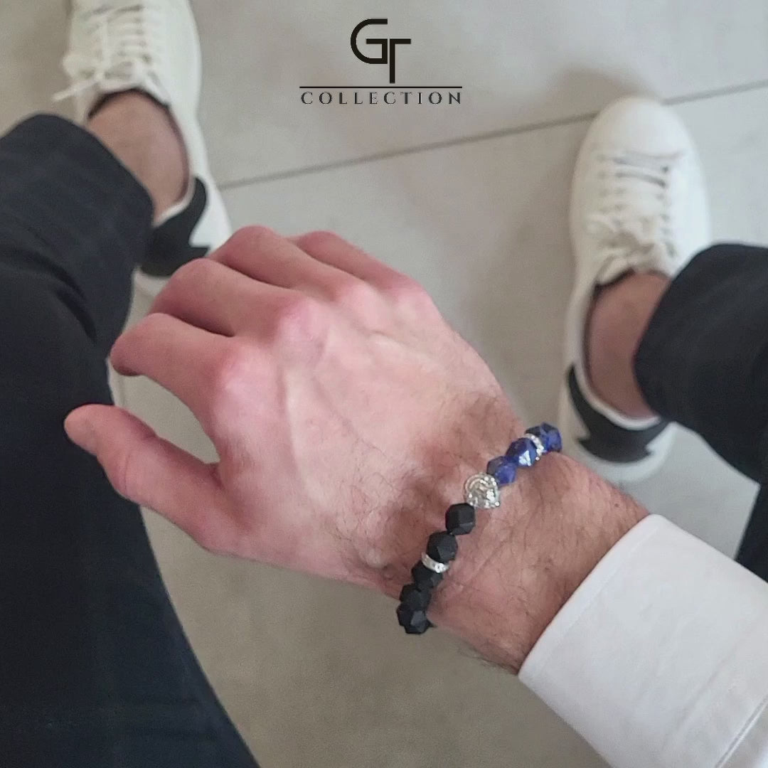 GT collection - moška zapestnica iz perl lapis lazulija in črnega oniksa